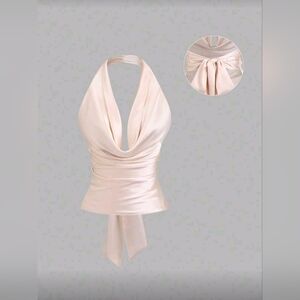 Sweetra Women's Solid Color Plunging Neckline Bow Tie Satin Camisole